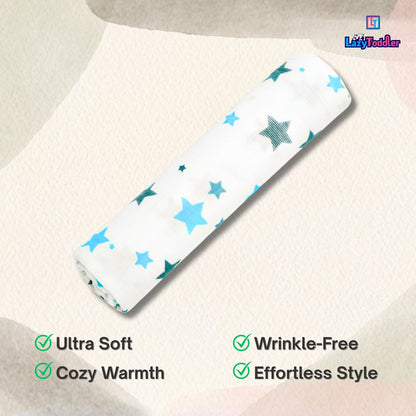 Premium Organic Muslin Cotton Swaddle Single Blue Star Desgine