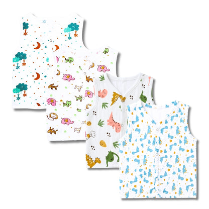 Premium Muslin Printed Push-Button Jhabla Pack of 4 - Mix Print