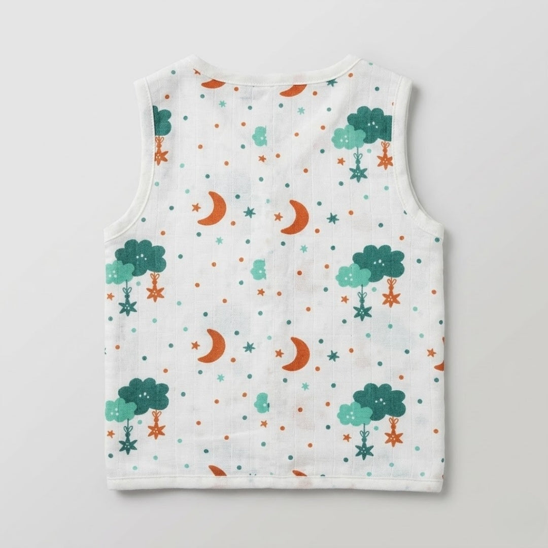 Premium Muslin Printed Push-Button Jhabla Pack of 4 - Mix Print