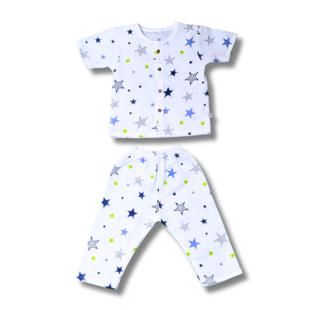 LazyToddler Muslin Half Shirt and Full Pant Set (New Star)