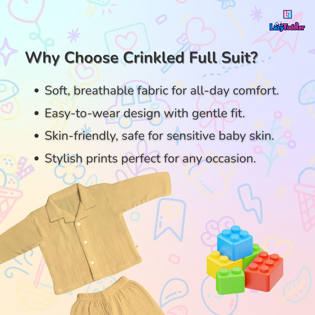 Crinkled Muslin Full Night Suit Premium Open Collar