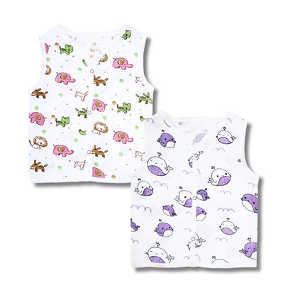 Premium Muslin Printed Push-Button Jhabla Pack of 2 - Mix Print