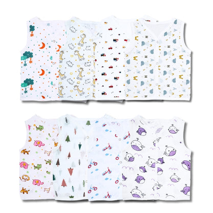 Premium Muslin Printed Push-Button Jhabla Pack of 8 - Mix Print
