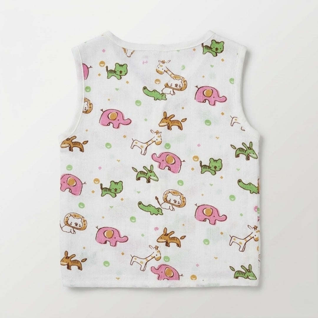 Premium Muslin Printed Push-Button Jhabla Pack of 8 - Mix Print