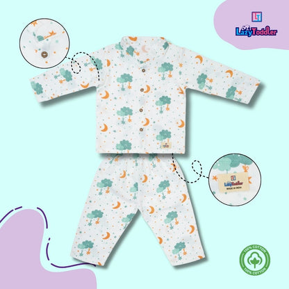 Premium Muslin Chinese Collar Co-ord Set Full Shirt & Pant (Cloud)