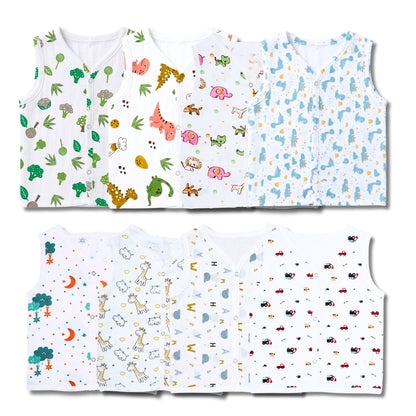 Premium Muslin Printed Push-Button Jhabla Pack of 8 - Mix Print
