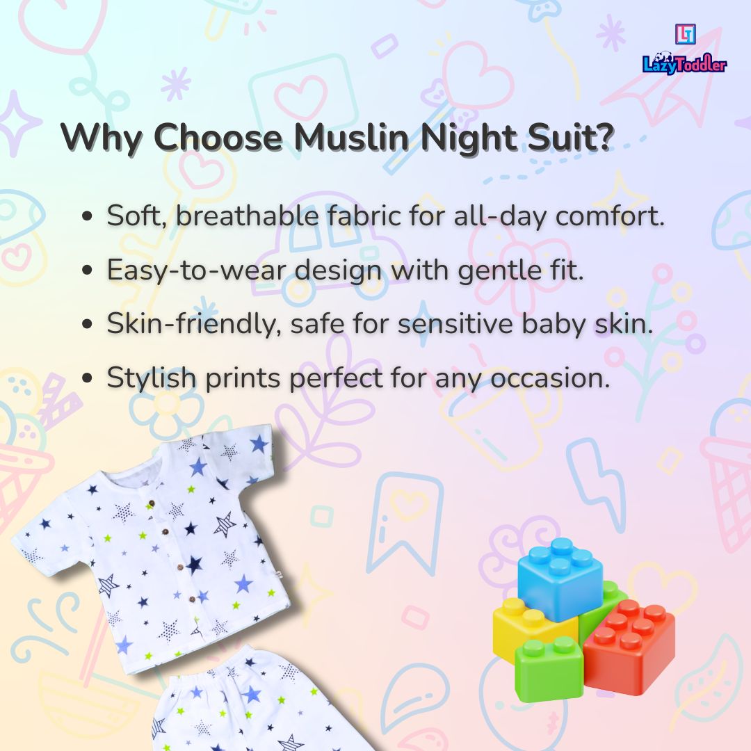 LazyToddler Muslin Half Shirt and Full Pant Set (New Star)