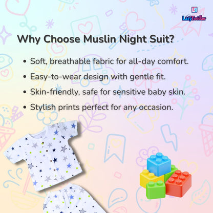 LazyToddler Muslin Half Shirt and Full Pant Set (New Star)