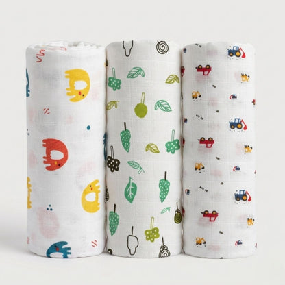 LazyToddler Premium Muslin Baby Swaddle Set of 3 | Multi-Print Design Blankets