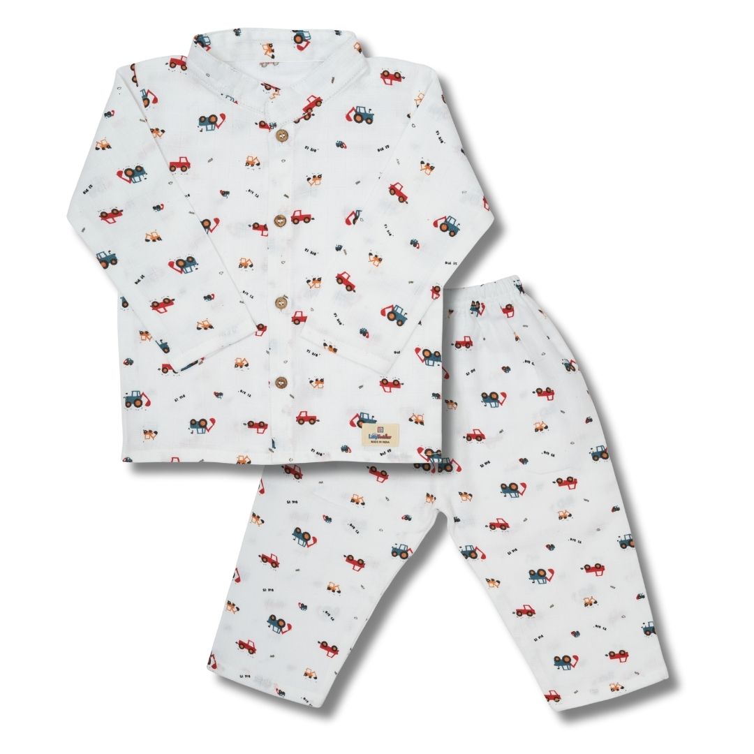 Premium Muslin Chinese Collar Co-ord Set Full Shirt & Pant (Crane)