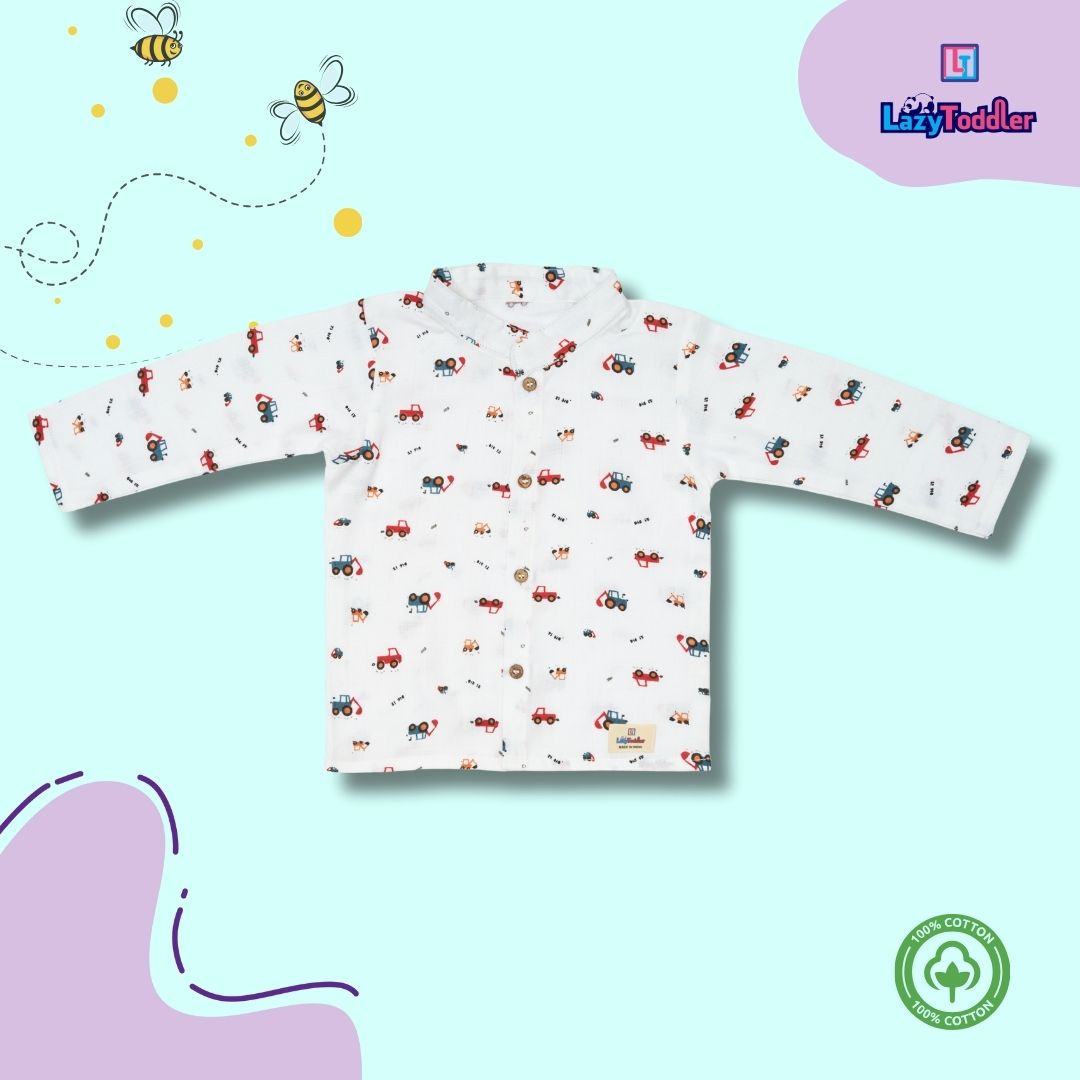 Premium Muslin Chinese Collar Co-ord Set Full Shirt & Pant (Crane)