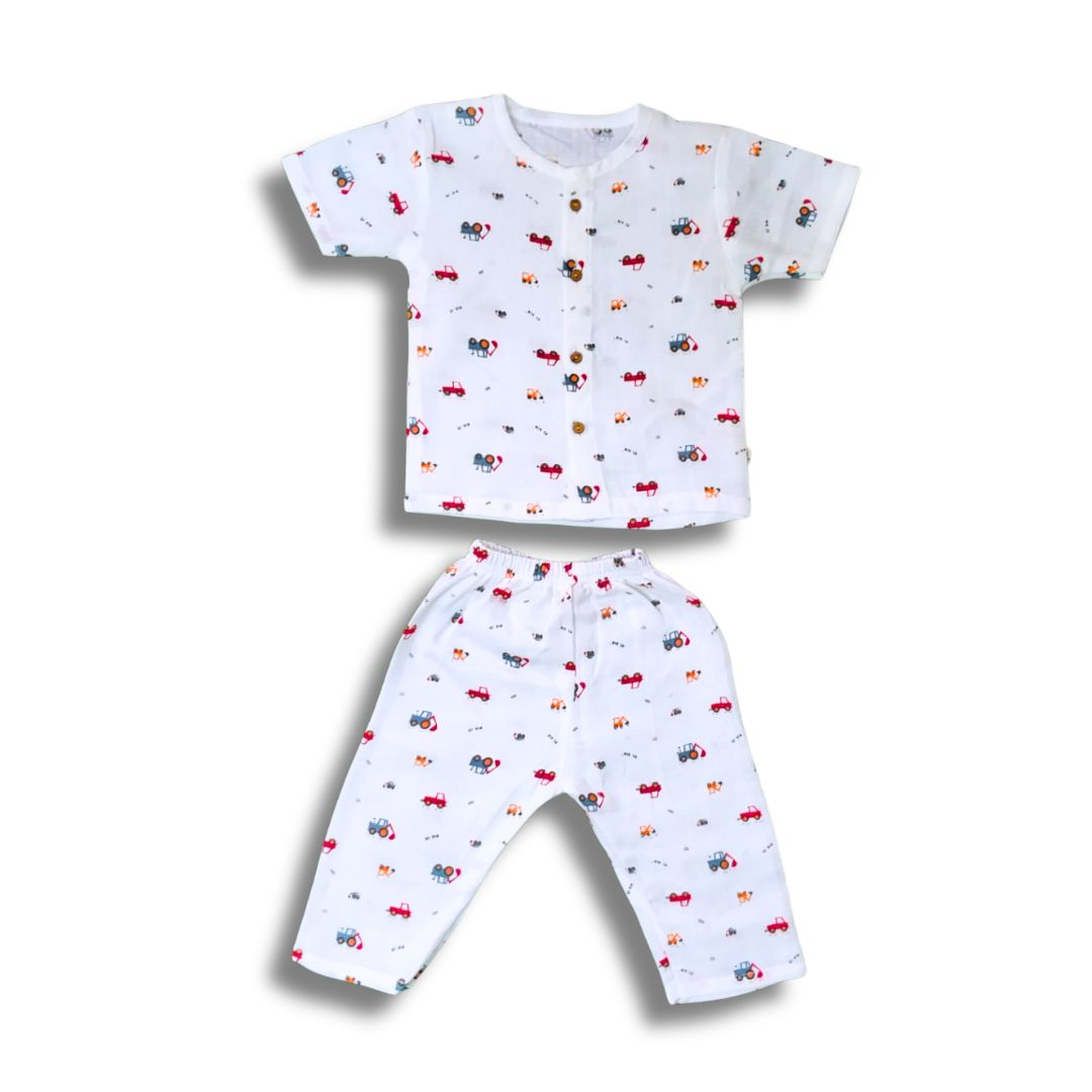 LazyToddler Muslin Half Shirt and Full Pant Set ( Crane )