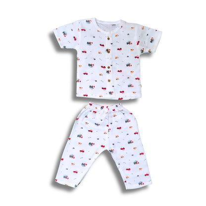 LazyToddler Muslin Half Shirt and Full Pant Set ( Crane )