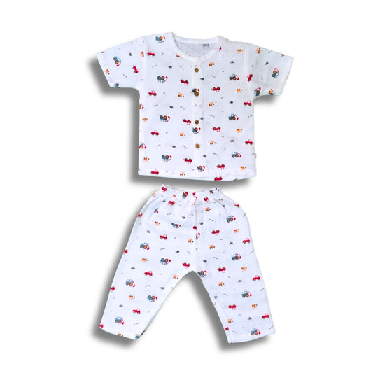 LazyToddler Muslin Half Shirt and Full Pant Set ( Crane )
