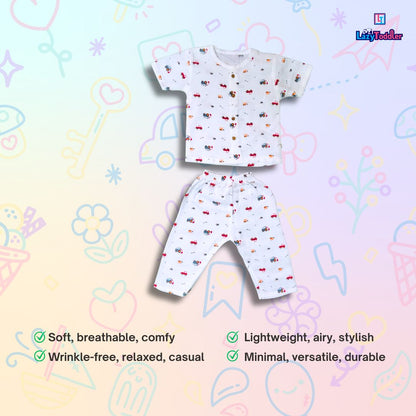 LazyToddler Muslin Half Shirt and Full Pant Set ( Crane )