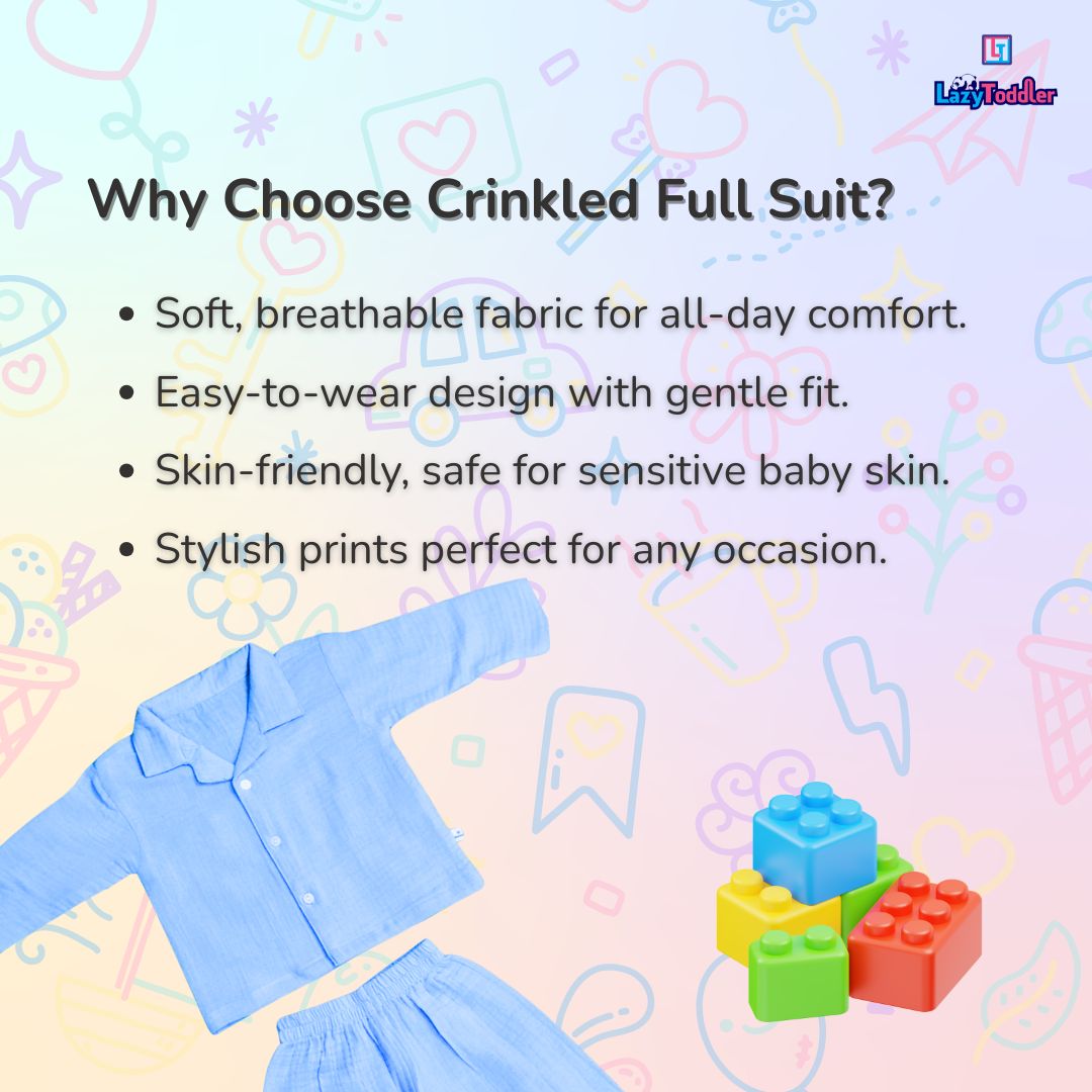 Crinkled Muslin Full Night Suit Premium Open Collar