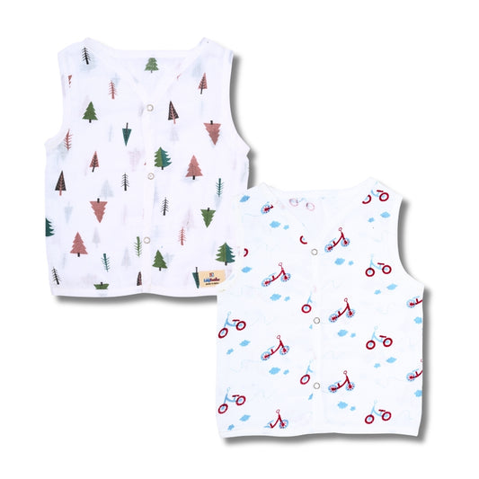 Premium Muslin Printed Push-Button Jhabla Pack of 2 - Mix Print