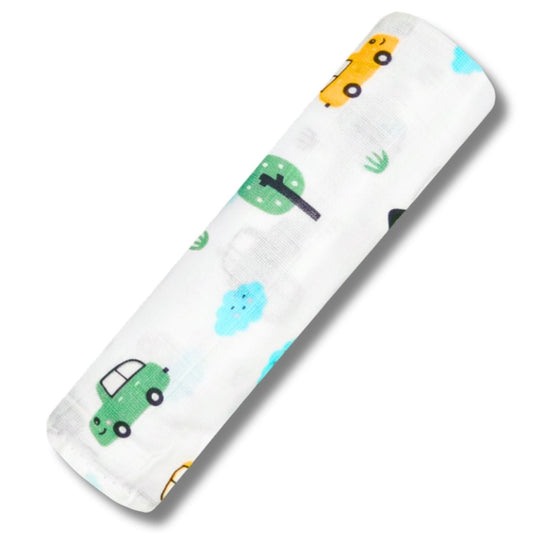 Premium Organic Muslin Cotton Swaddle Single Car Desgine