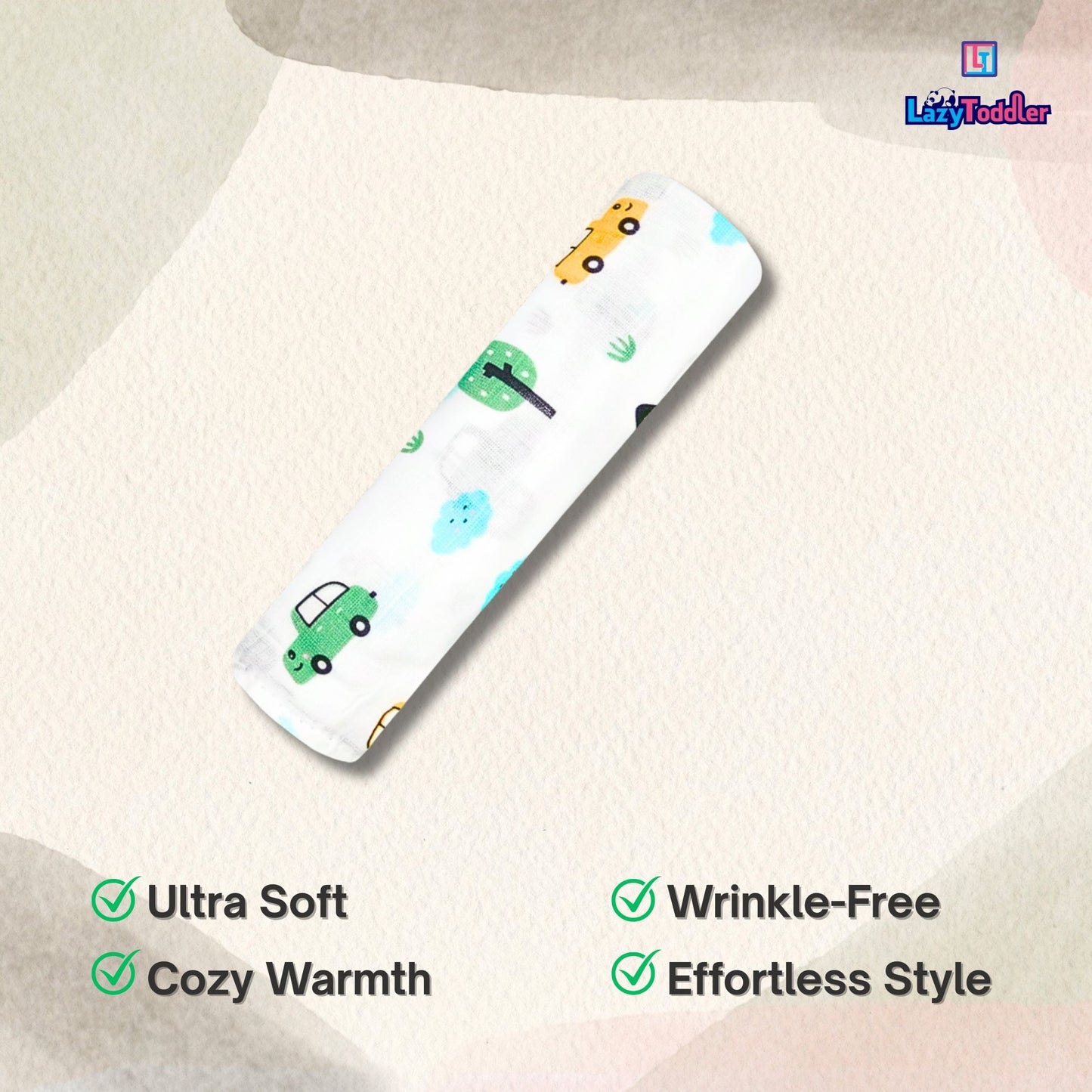 Premium Organic Muslin Cotton Swaddle Single Car Desgine