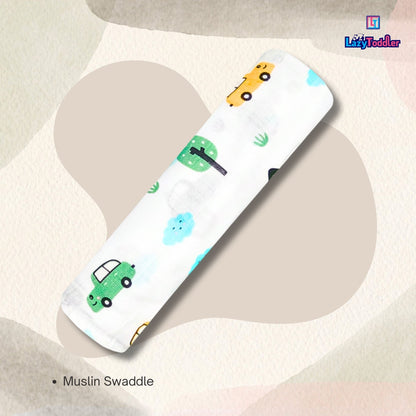 Premium Organic Muslin Cotton Swaddle Single Car Desgine
