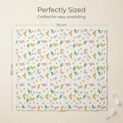 Premium Organic Muslin Cotton Swaddle Single Dino Desgine