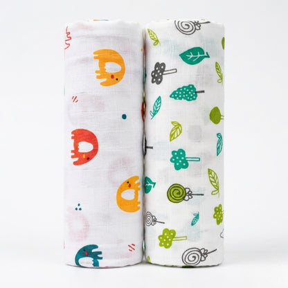 Lazytoddler Muslin Swaddle Printed Design (Elephant & Leaf)  Set of 2