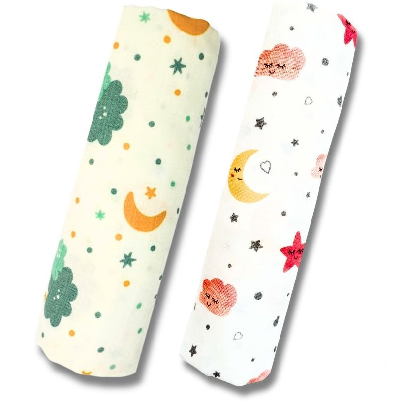 Lazytoddler Muslin Swaddle Printed Design (Cloud , Moon)  Set of 2