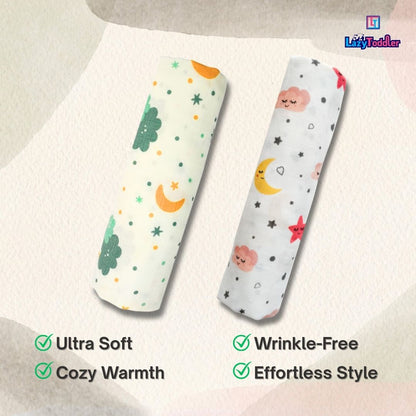Lazytoddler Muslin Swaddle Printed Design (Cloud , Moon)  Set of 2
