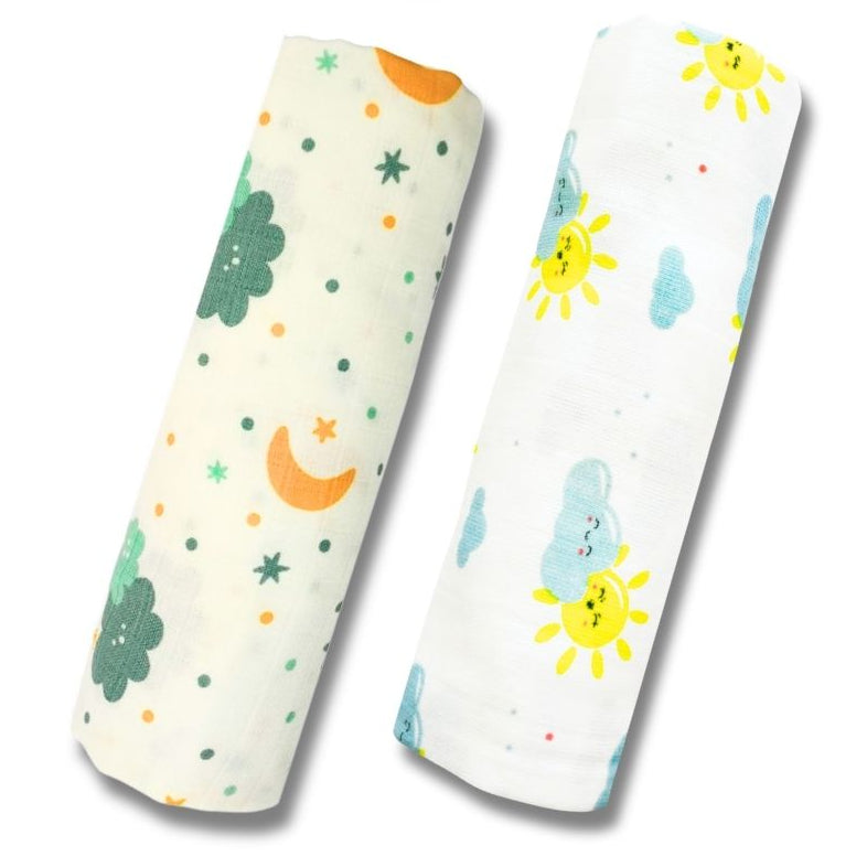 Lazytoddler Muslin Swaddle Printed Design (Sun & Cloud)  Set of 2