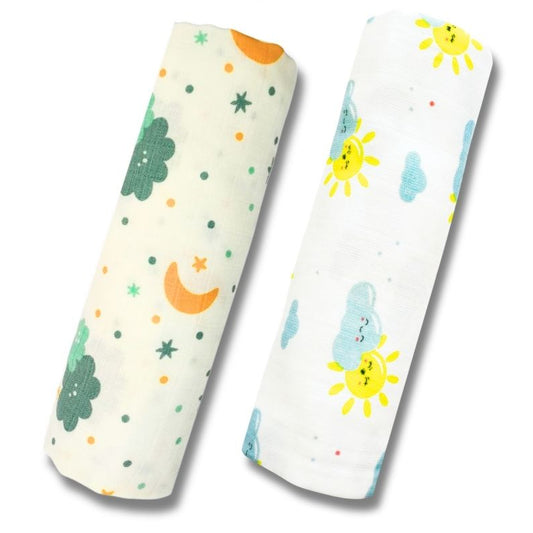 Lazytoddler Muslin Swaddle Printed Design (Sun & Cloud)  Set of 2