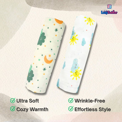 Lazytoddler Muslin Swaddle Printed Design (Sun & Cloud)  Set of 2