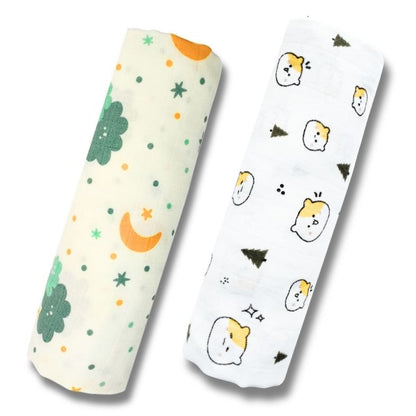 Lazytoddler Muslin Swaddle Printed Design (Teddy & Cloud)  Set of 2