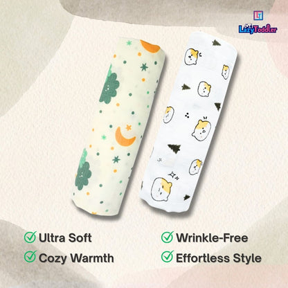 Lazytoddler Muslin Swaddle Printed Design (Teddy & Cloud)  Set of 2