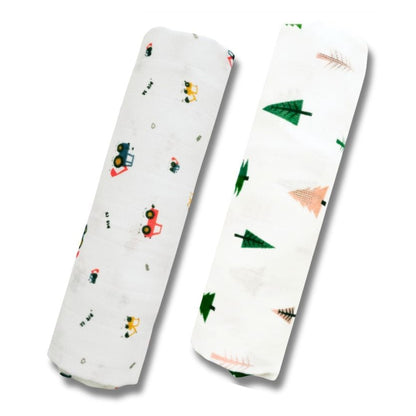Lazytoddler Muslin Swaddle Printed Design (Crane & Tree)  Set of 2