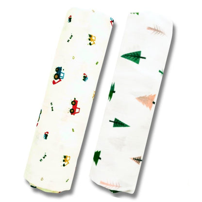 Lazytoddler Muslin Swaddle Printed Design (Crane & Tree)  Set of 2