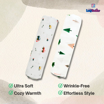 Lazytoddler Muslin Swaddle Printed Design (Crane & Tree)  Set of 2