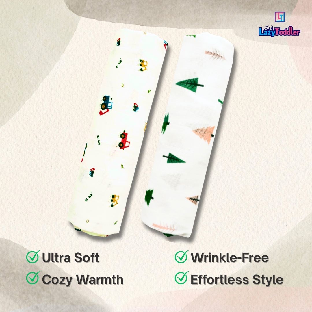 Lazytoddler Muslin Swaddle Printed Design (Crane & Tree)  Set of 2