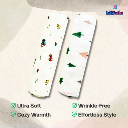 Lazytoddler Muslin Swaddle Printed Design (Crane & Tree)  Set of 2