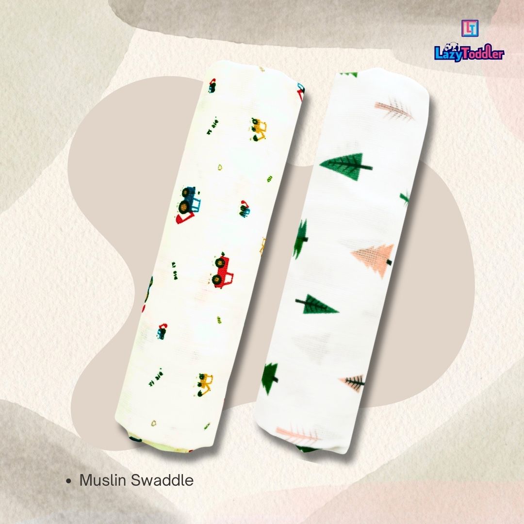 Lazytoddler Muslin Swaddle Printed Design (Crane & Tree)  Set of 2
