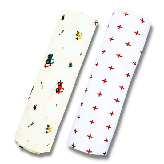 Lazytoddler Muslin Swaddle Printed Design (Crane & Red Plus)  Set of 2