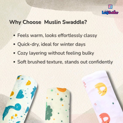 Lazytoddler Muslin Swaddle Printed Design (Crane & Red Plus)  Set of 2