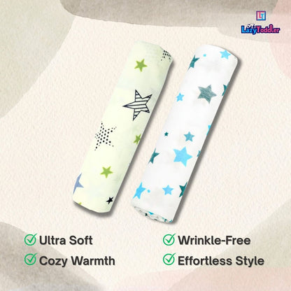 Lazytoddler Muslin Swaddle Printed Design (Blue Star & New Star)  Set of 2