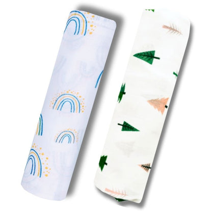 Lazytoddler Muslin Swaddle Printed Design (Rainbow & Tree) Set of 2