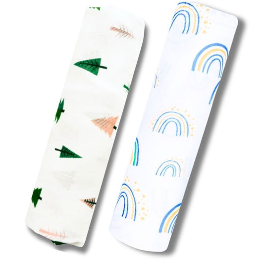 Lazytoddler Muslin Swaddle Printed Design (Rainbow & Tree) Set of 2