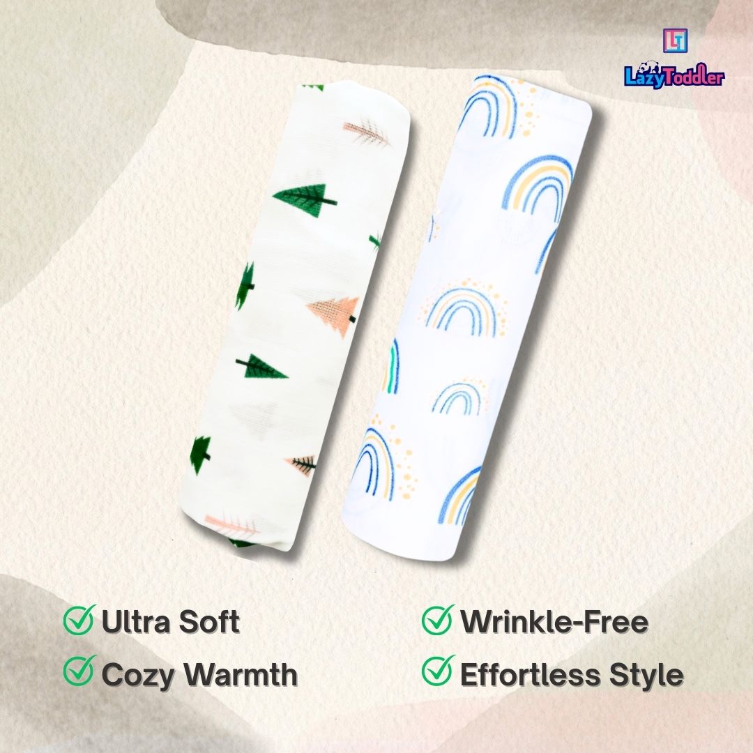 Lazytoddler Muslin Swaddle Printed Design (Rainbow & Tree) Set of 2