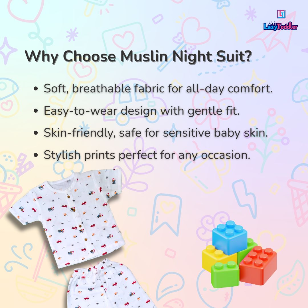 LazyToddler Muslin Half Shirt and Full Pant Set ( Crane )