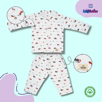Premium Muslin Chinese Collar Co-ord Set Full Shirt & Pant (Crane)