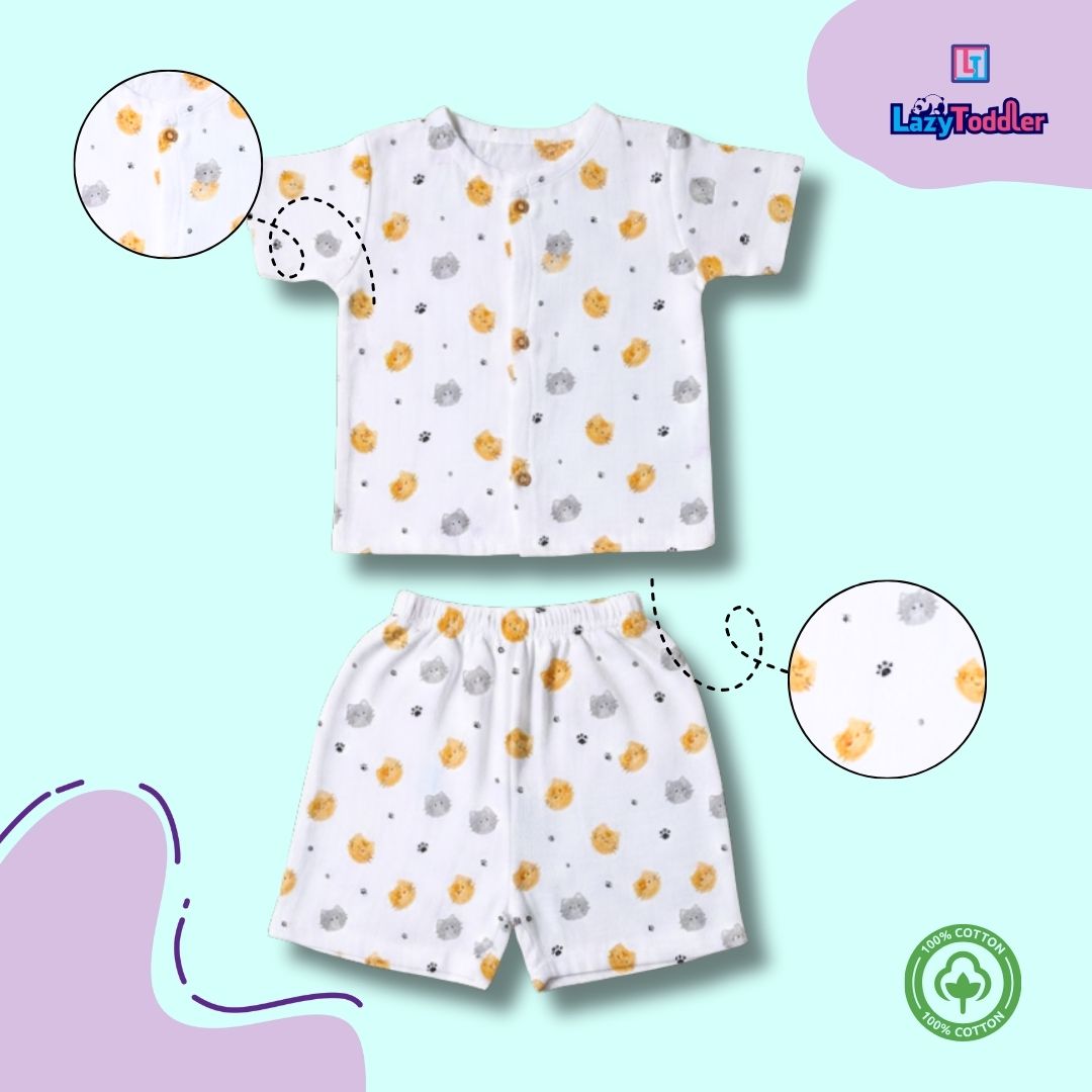 Muslin Premium Co-ord Set Short Sleeve Shirt and Short Designer Suit (Cat)