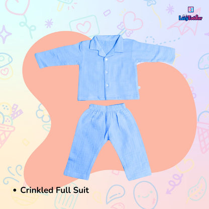Crinkled Muslin Full Night Suit Premium Open Collar