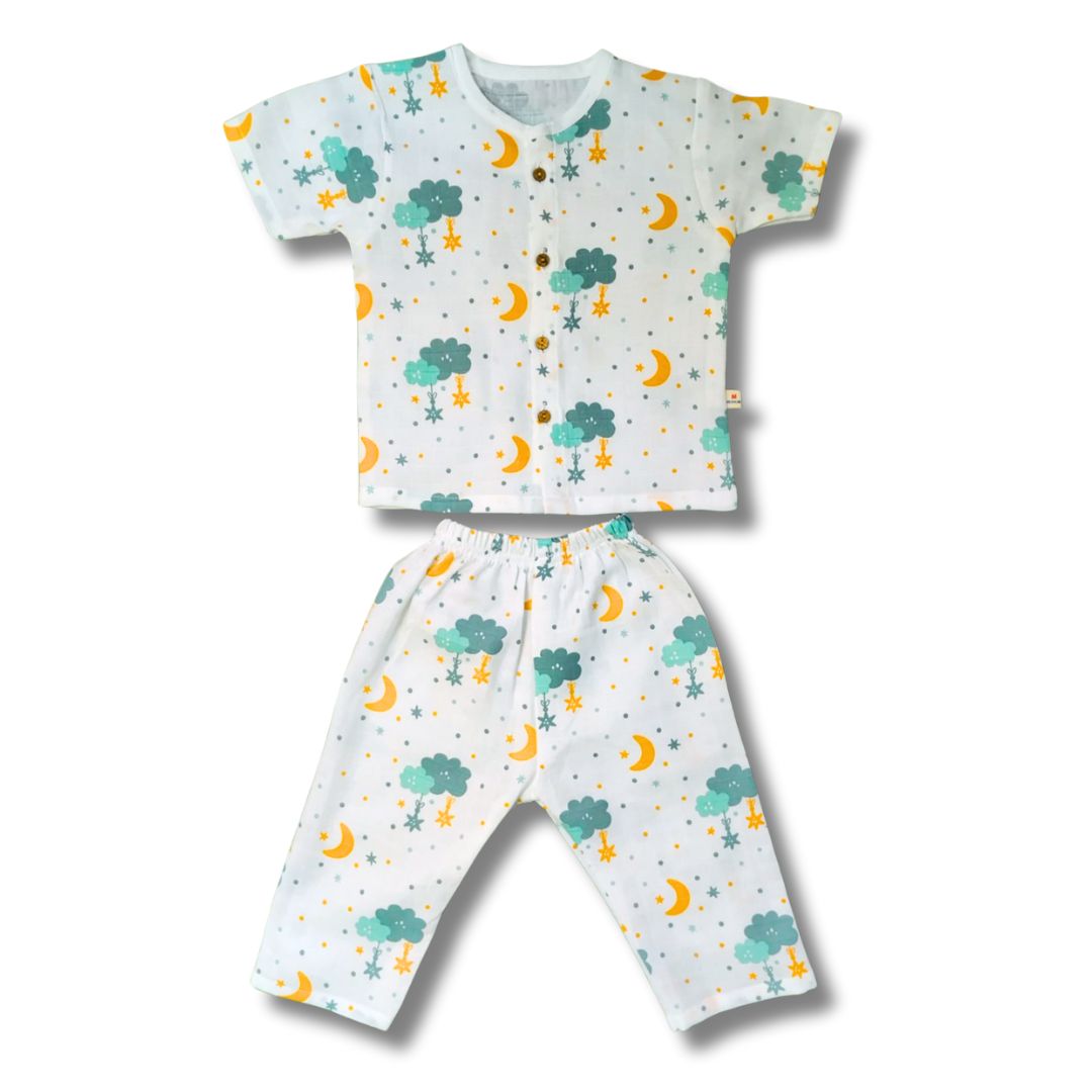 LazyToddler Muslin Half Shirt and Full Pant Set (Cloud)